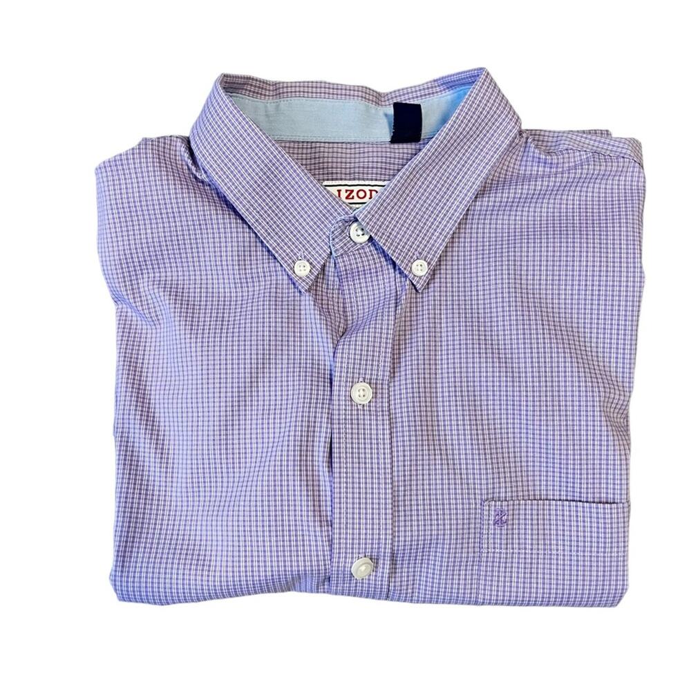 IZOD gingham button down shirt non iron stretch purple Mens large